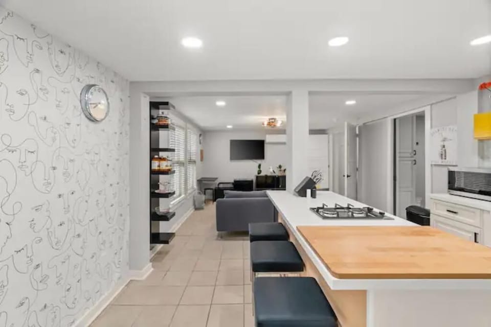 The studio is open-concept with plenty of space for a couple or a work partners.