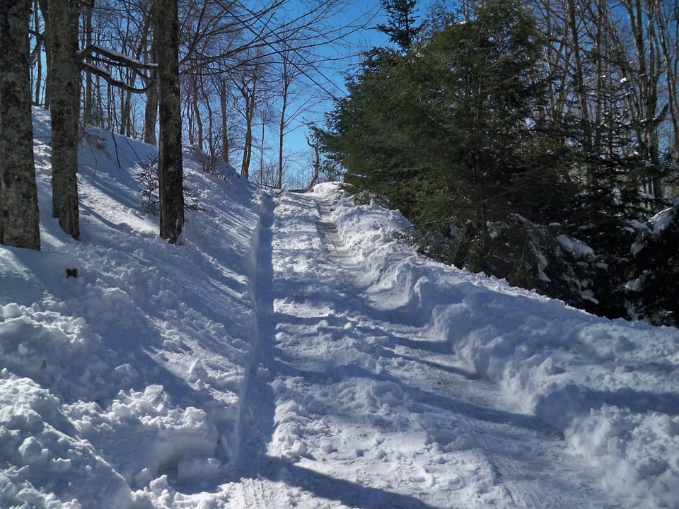 Down sloping driveway... a great place to go sledding