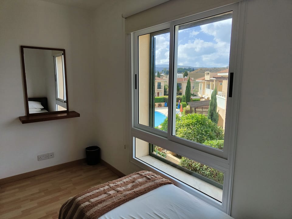 Pool view from twin bedroom