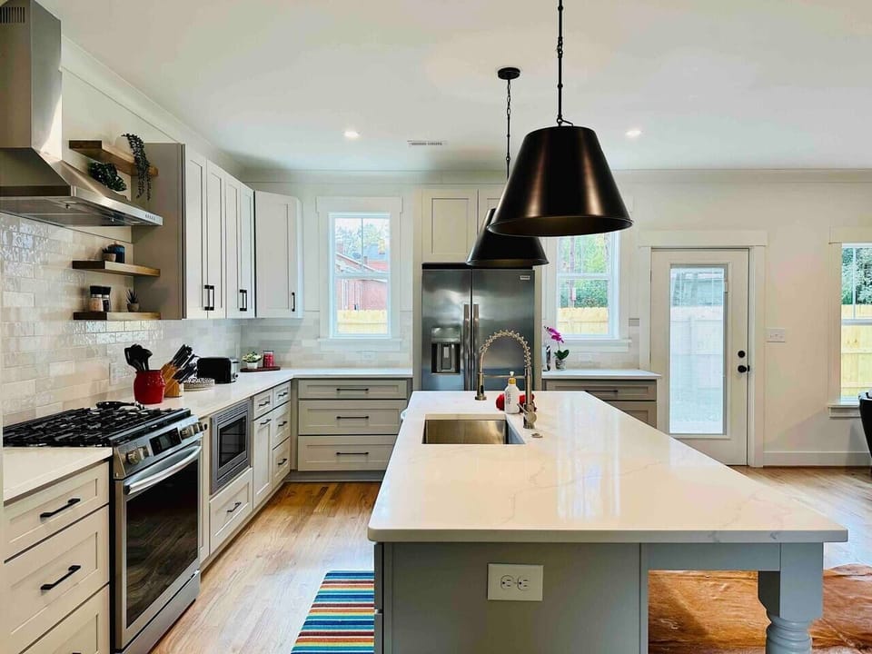 Fully-stocked kitchen with oversized island