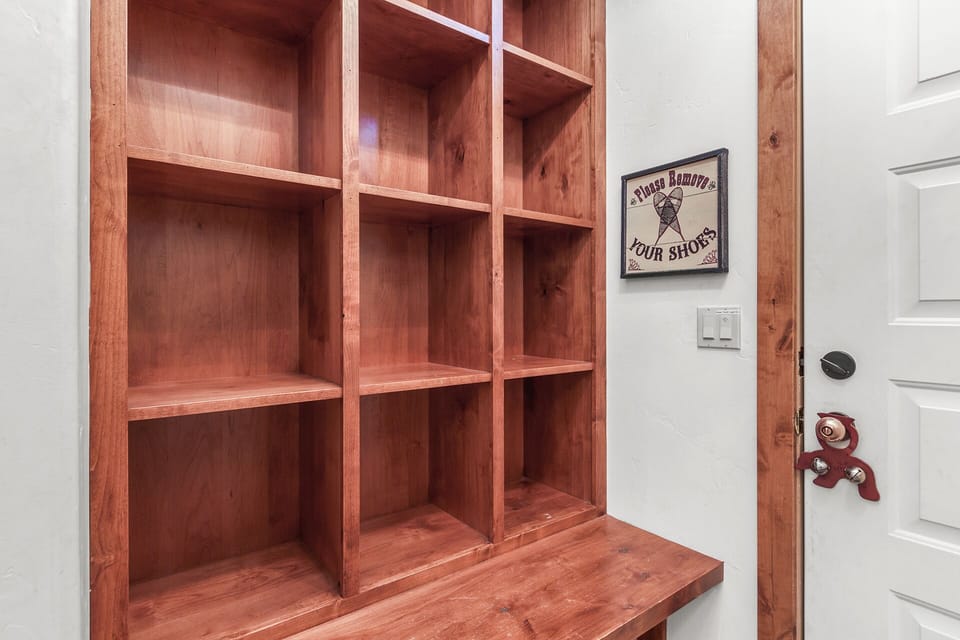 12 cubbies to keep everyone’s gear organized and separated 