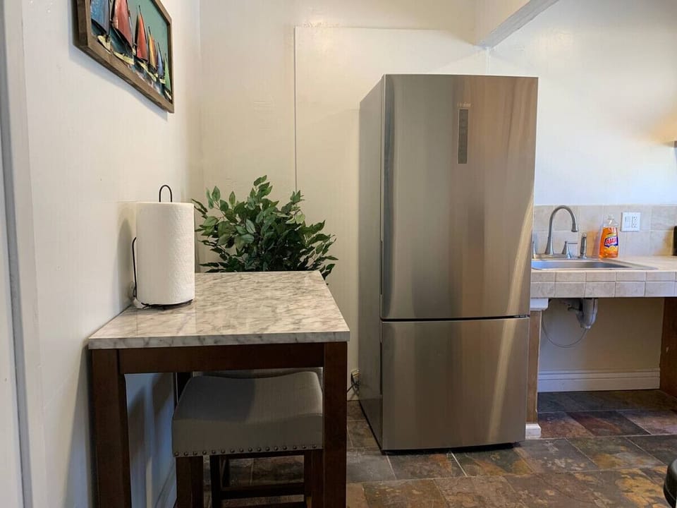 View of the kitchen from the living area.