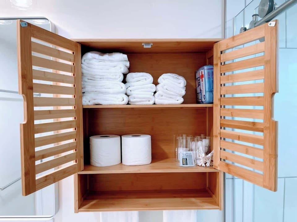 Extra toilet paper, towels, first aid kit and complimentary toiletries