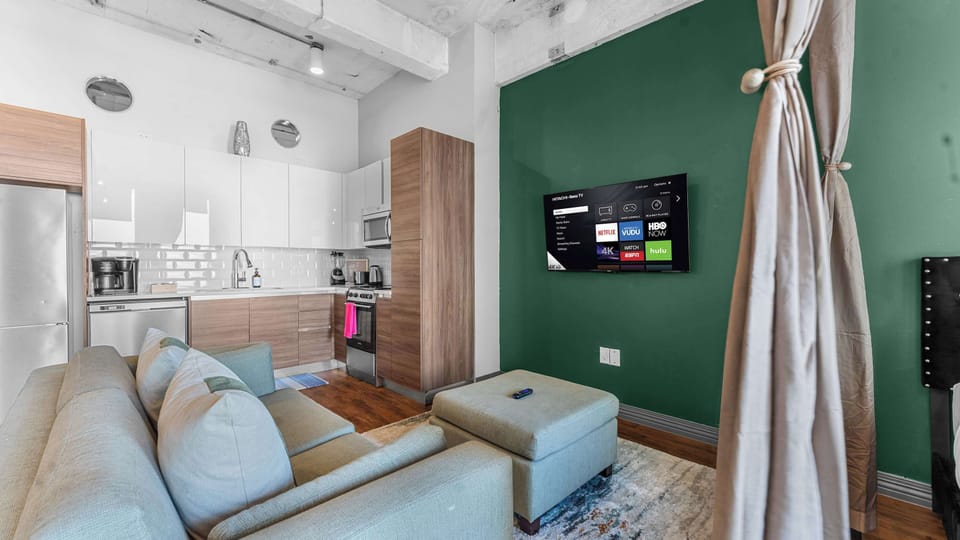 Stylish furniture and vibrant decor create a perfect relaxation spot!