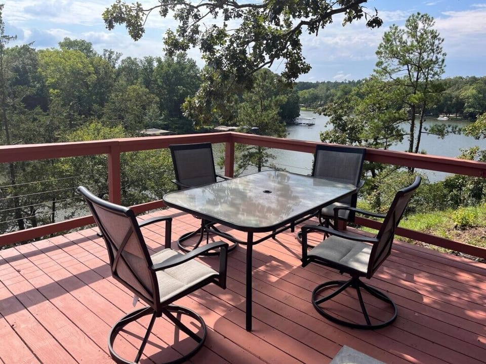 Deck seating with lake view