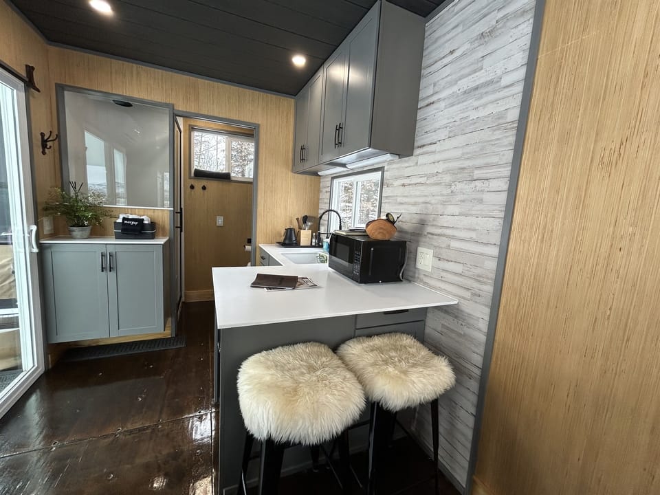 Kitchenette view from queen bed