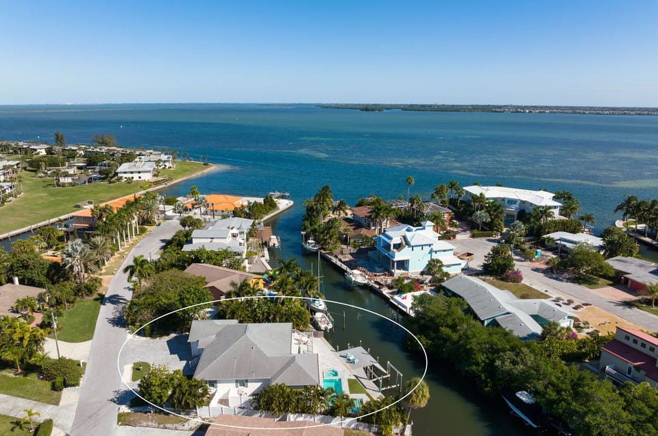 Birds eye view of home, showing how close it is to the Gulf