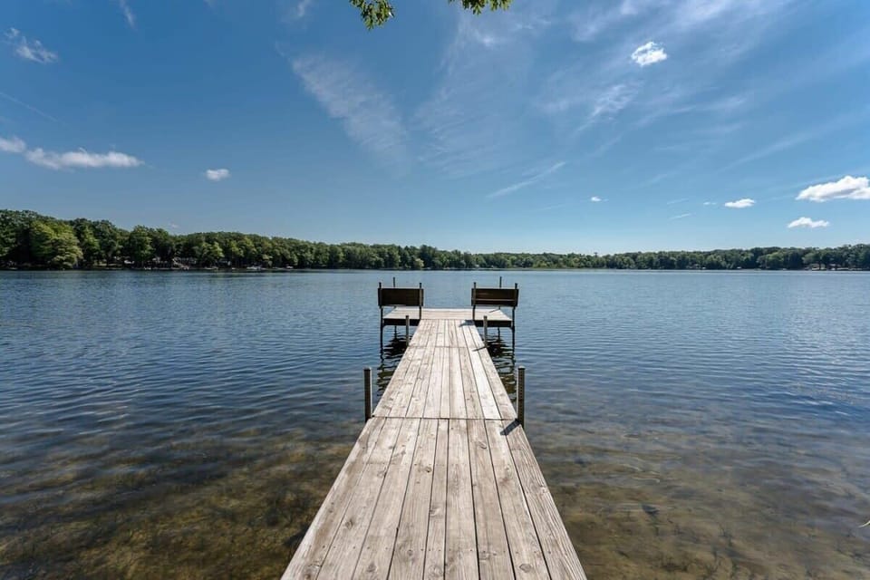 Long dock outside our main home, ready for a jump into the cool lake!