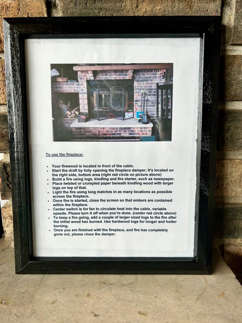 Fireplace instructions.