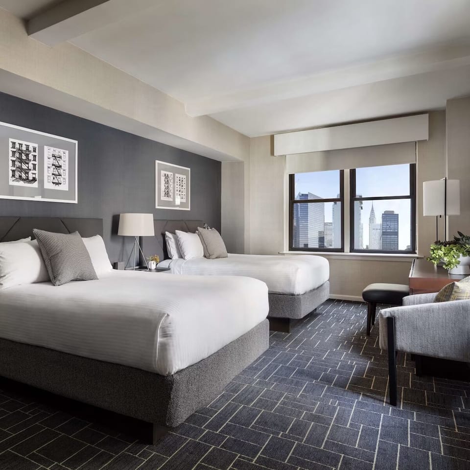 Wake up to big-city views from your airy double room.