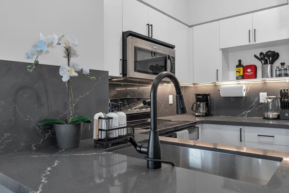 The full kitchen has everything you need to whip up a meal - all new fixtures and counter.
