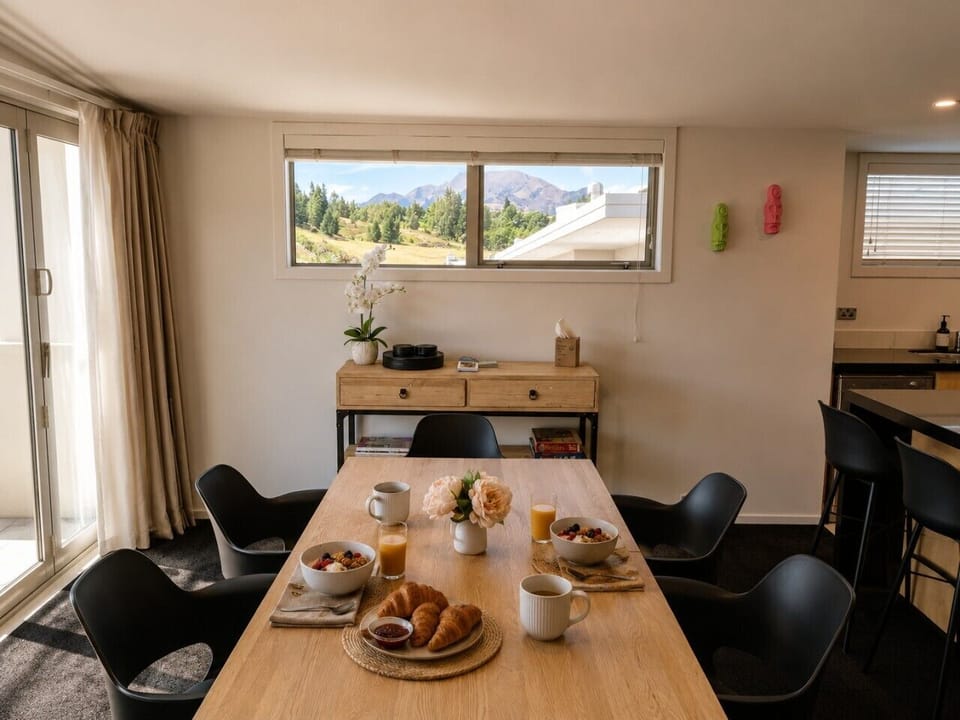 Start your mornings right - breakfast at the table as the mountains wake up outside your window
