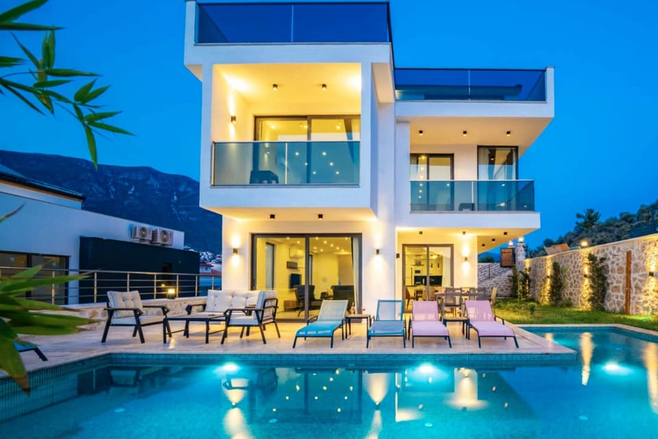 Evening elegance of property and pool