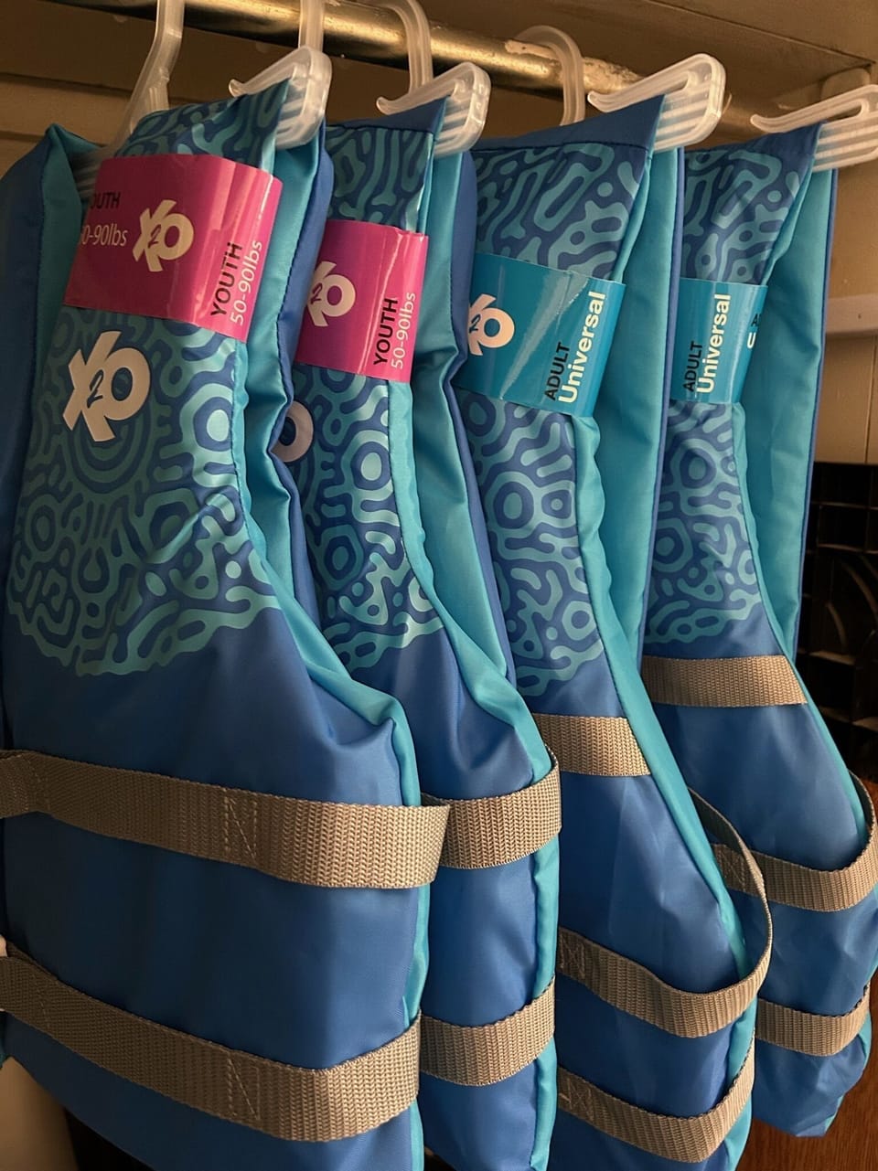 Two youth and two adult life jackets provided.