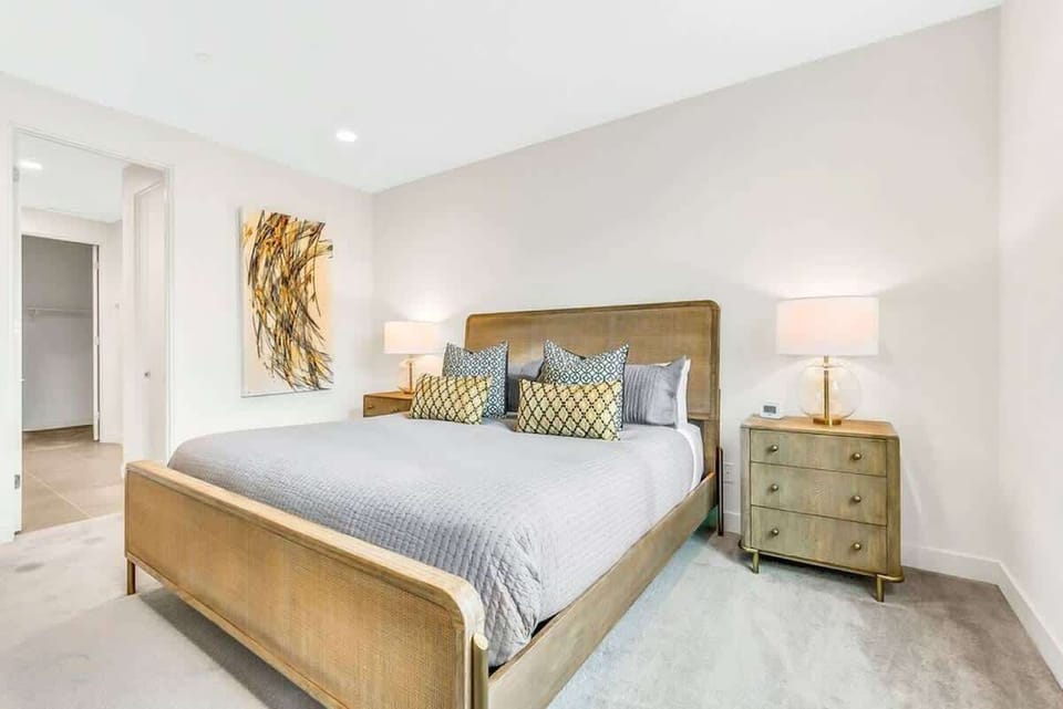 Spacious bedroom with comfy bed.