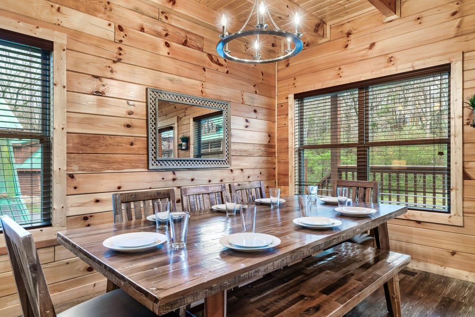 Dining table seats 8 comfortably