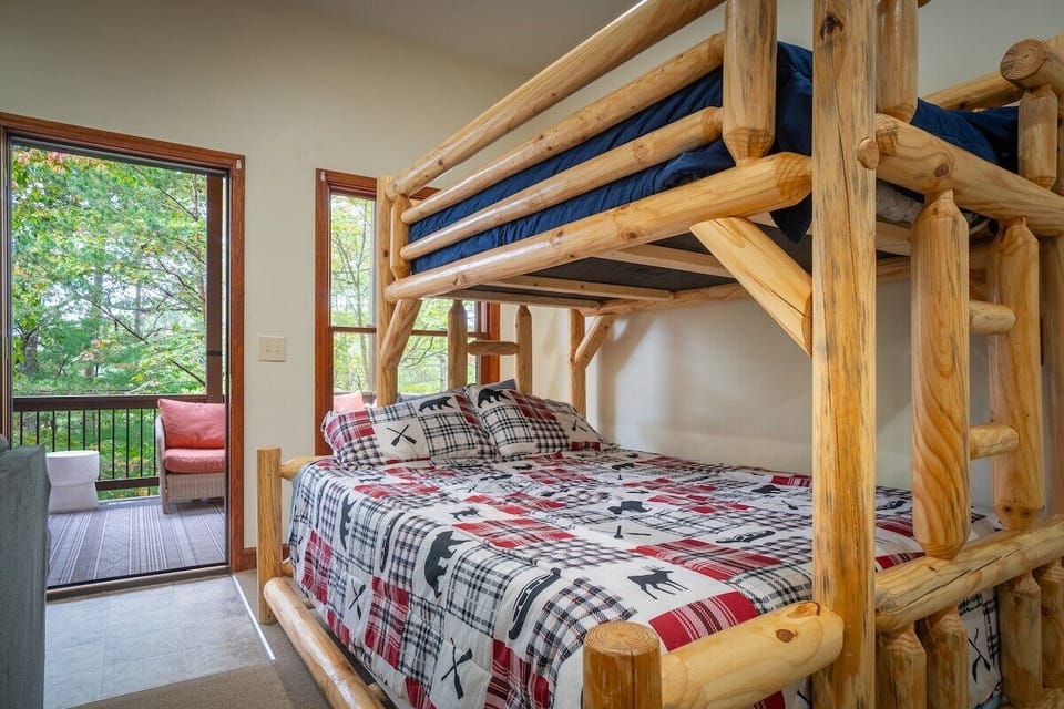 Comfy bunk beds with soft bedding