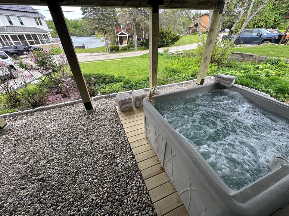 Our Hot tub with lake view.