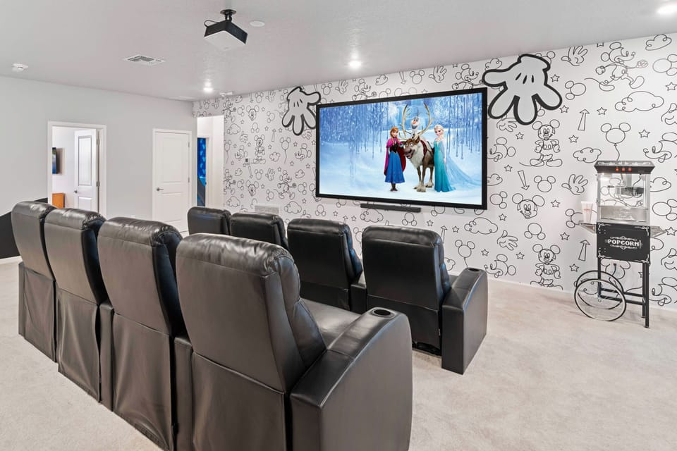 In-home Movie Theatre with Disney-themed Decorations