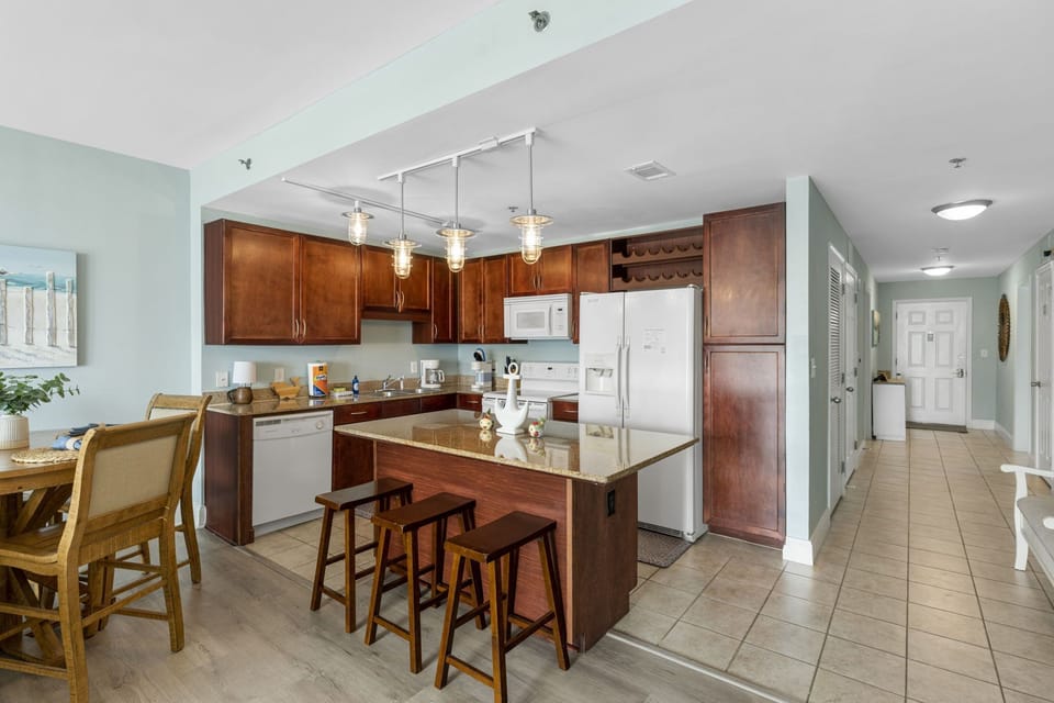 Full Size Kitchen with Ocean Views and Island Bar Seating