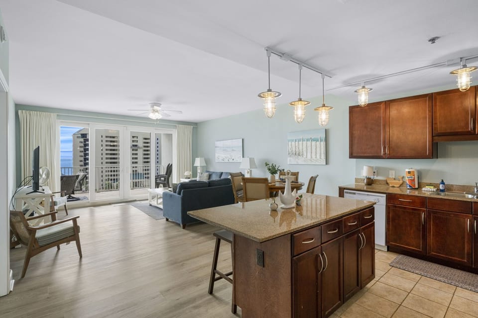 Full Size Kitchen with Ocean Views and Island Bar Seating