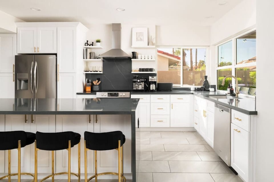 Our kitchen island has plenty of storage space and a beautiful countertop. It`s perfect for prepping meals and entertaining guests.