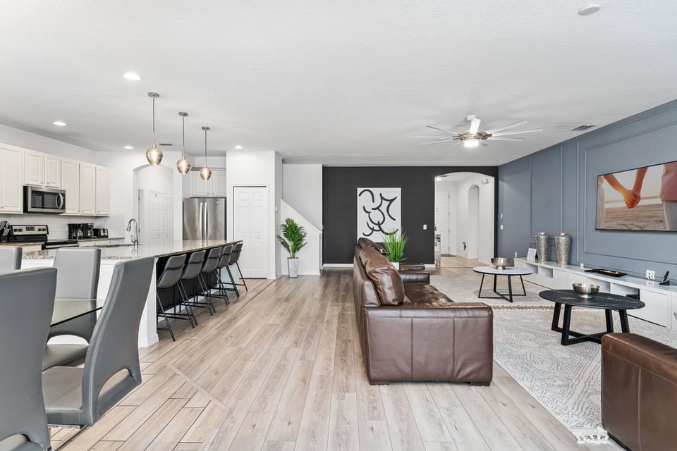 The house features open-concept spaces, perfect for enjoying with large groups of family and friends.
