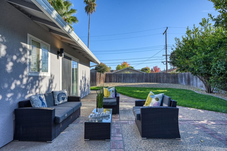 Relax at the fully fence backyard, where you can pick fresh lemons to make juice