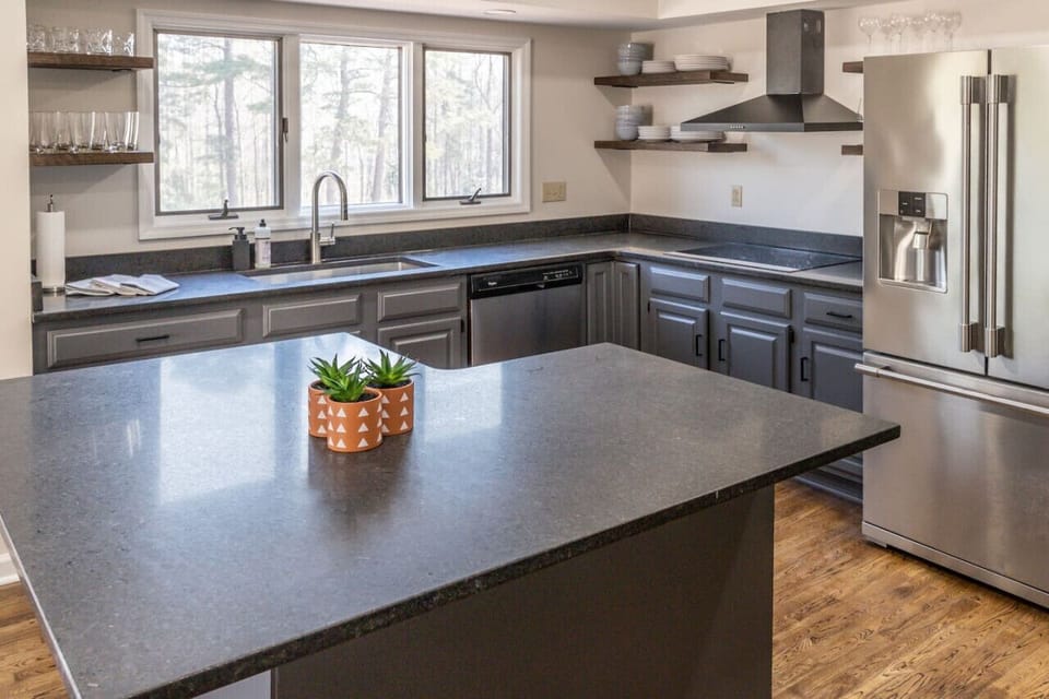 Large open kitchen that looks out onto the course.