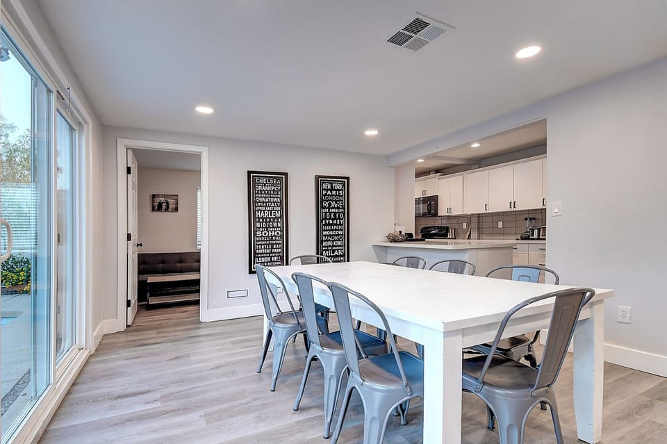 Dining room is also open to the modern kitchen.