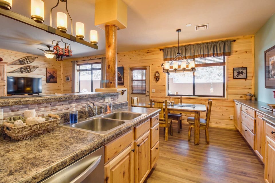 Open concept kitchen to dining and living areas