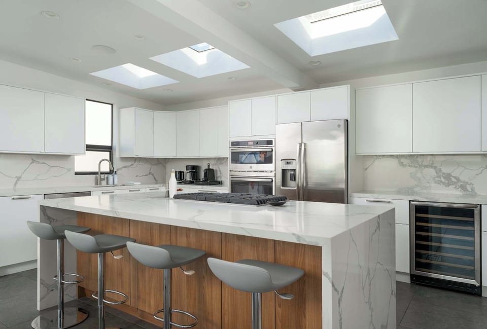 Spacious kitchen with plenty of room for family meals.