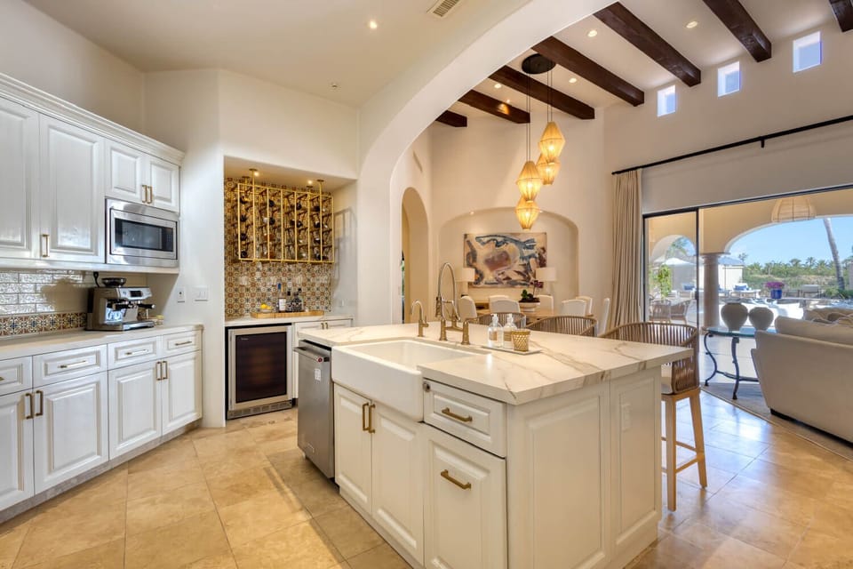 The chef's kitchen is airy and easy to use.