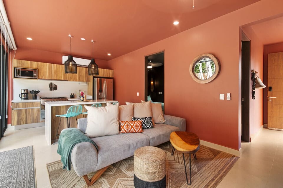 artistically designed condo with bold, sexy colors
