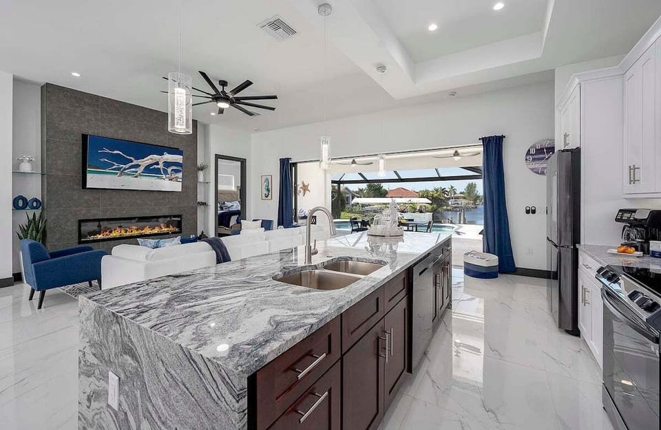 Open Space Kitchen with Waterfall Island