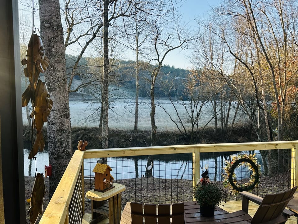 Open deck overlooking creek & pasture