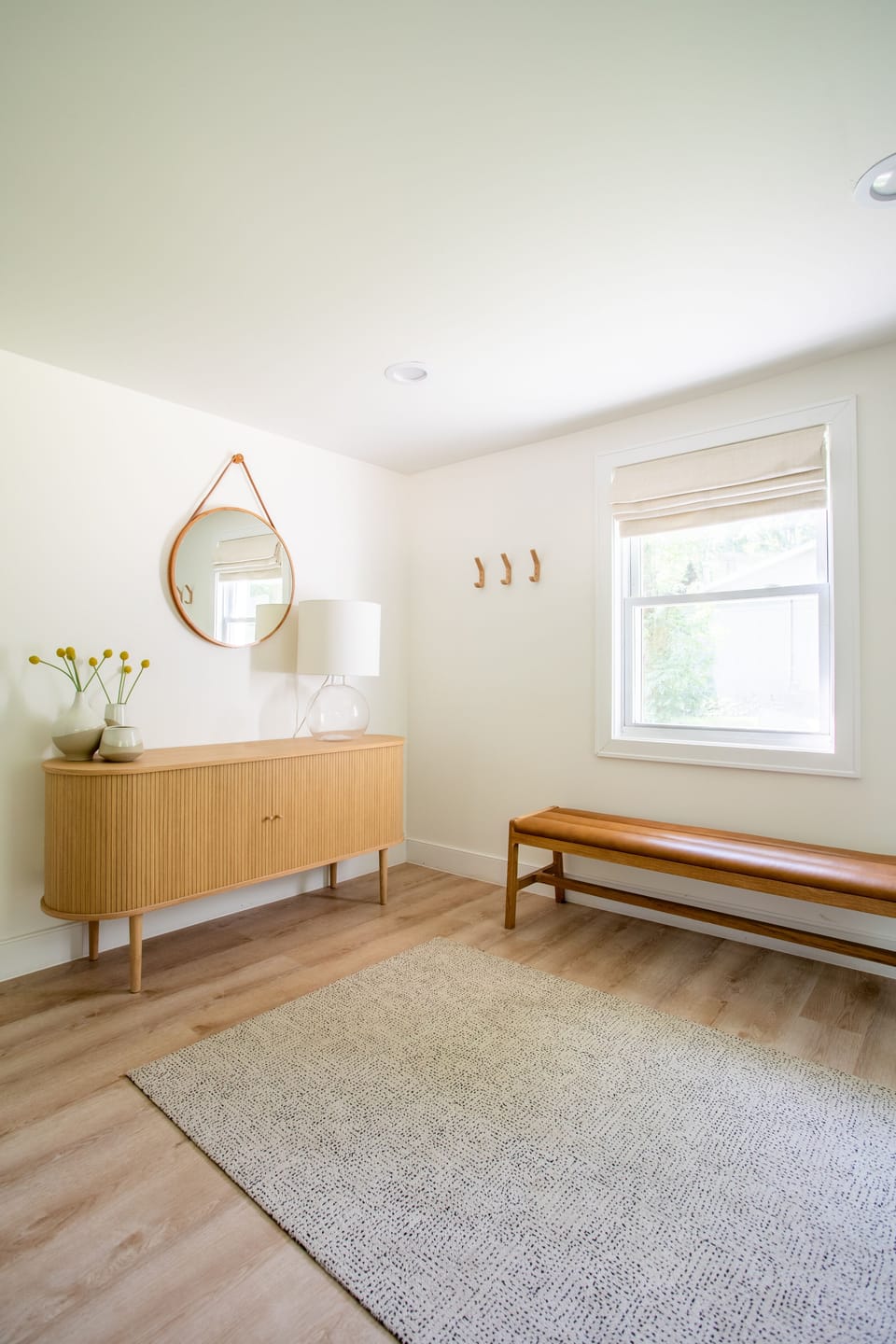 Kick off your shoes and hang your coat in the entry way. 