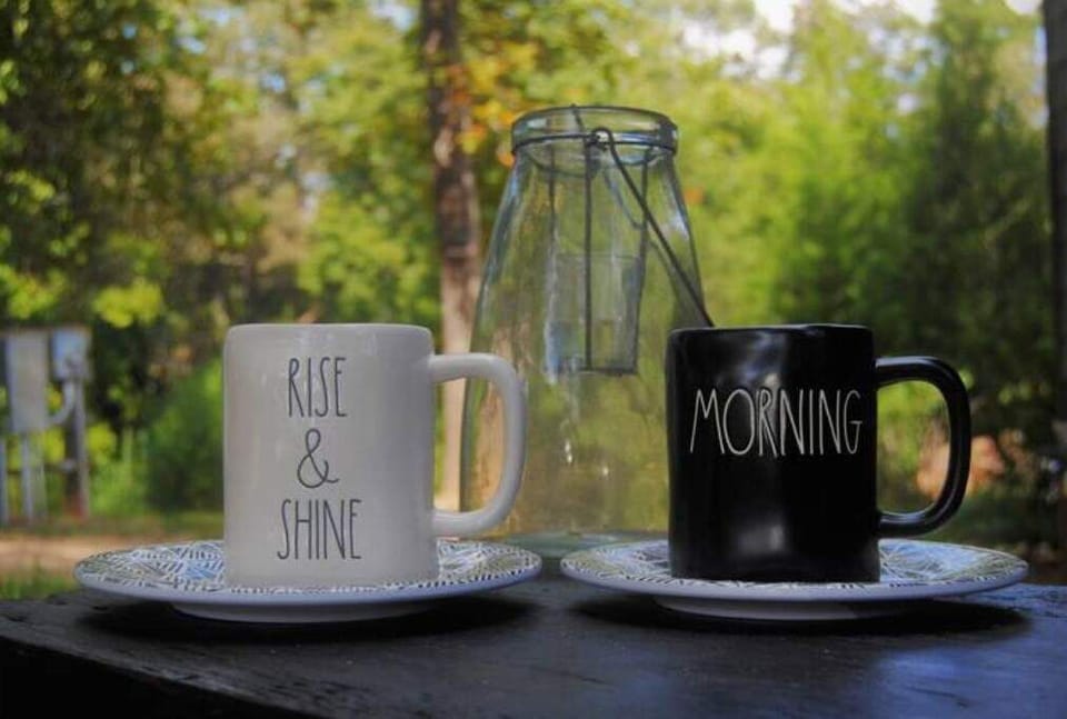 So many places to sip your morning cup.  Coffee and tea provided with your stay.