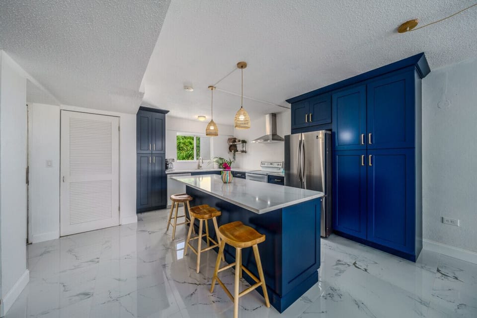 Kitchen and island