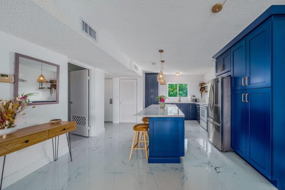 Kitchen and island