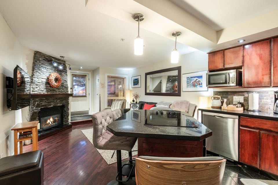 Full kitchen and dining area
