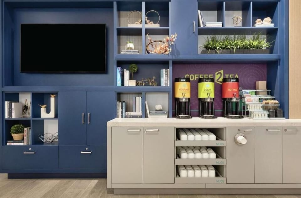 Grab fresh coffee and tea anytime from the self-serve station.