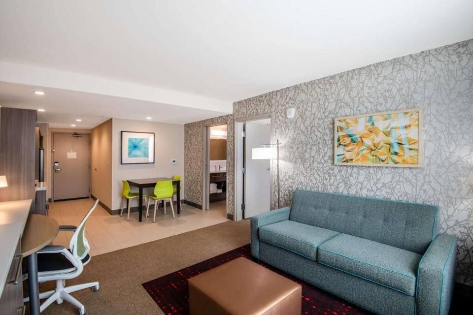Settle in on the cozy sofa after a full day out.