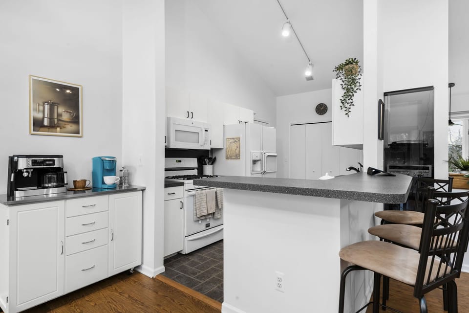Kitchen with island and coffee bar