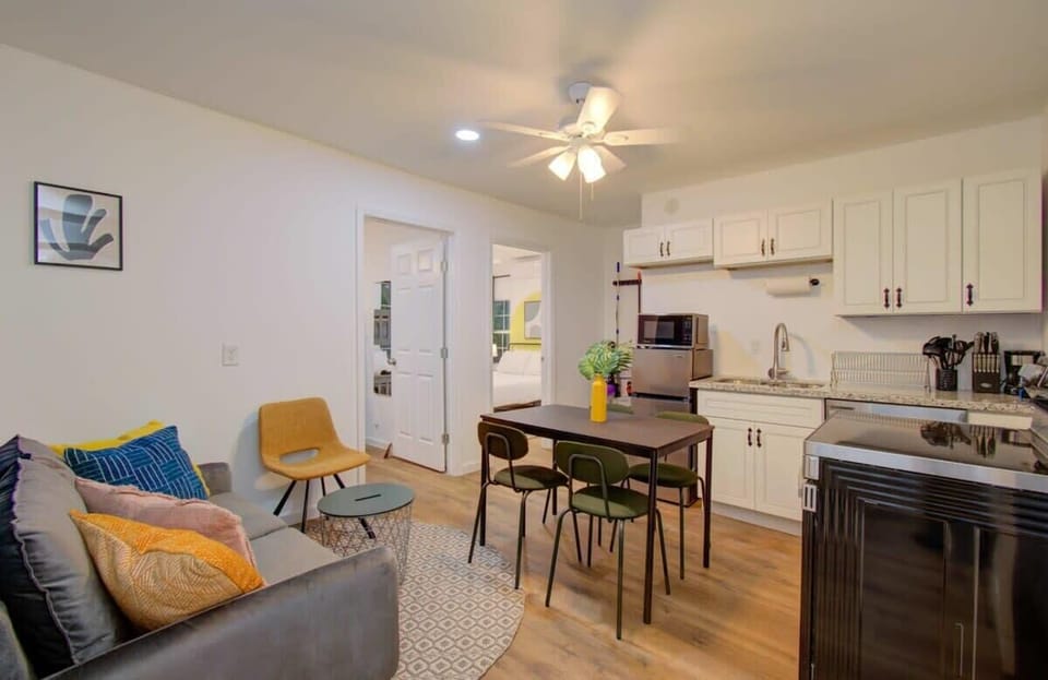 Functional and space efficient, this combo kitchen/dining/living space means everything you need is only a few convenience steps away!