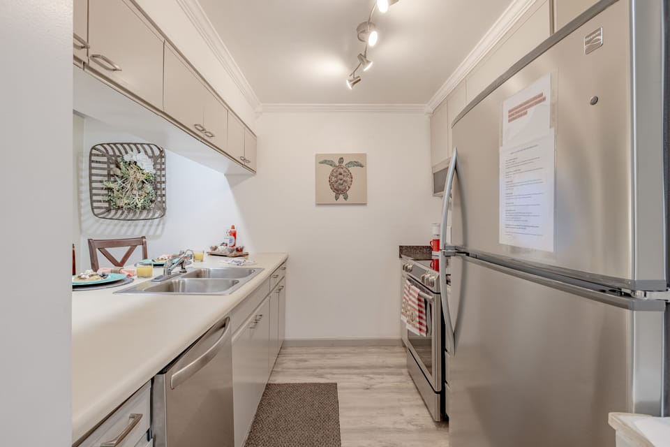 Kitchen is fully stocked, making meal prep a breeze.
