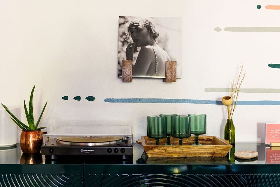 Play some tunes on our record player station
