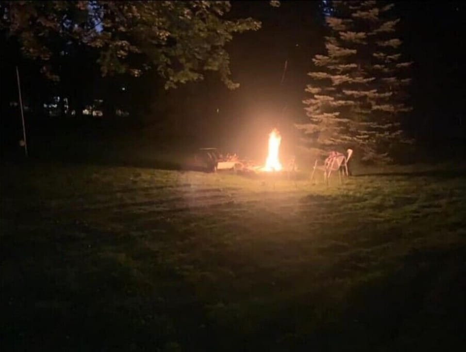 Fire pit in backyard