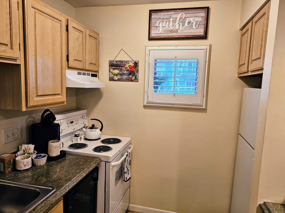 Kitchen stocked with all the essentials needed to stay in and cook.