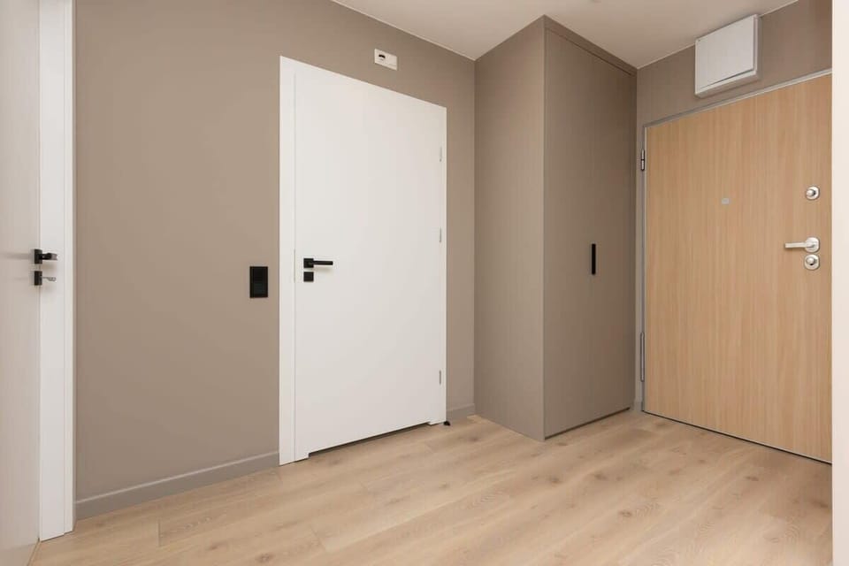 Apartment space and entrance door.